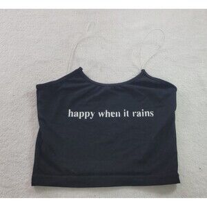 ​Personality Girl Happy When It Rains Crop Top Tank Small Black White E-Girl Alt